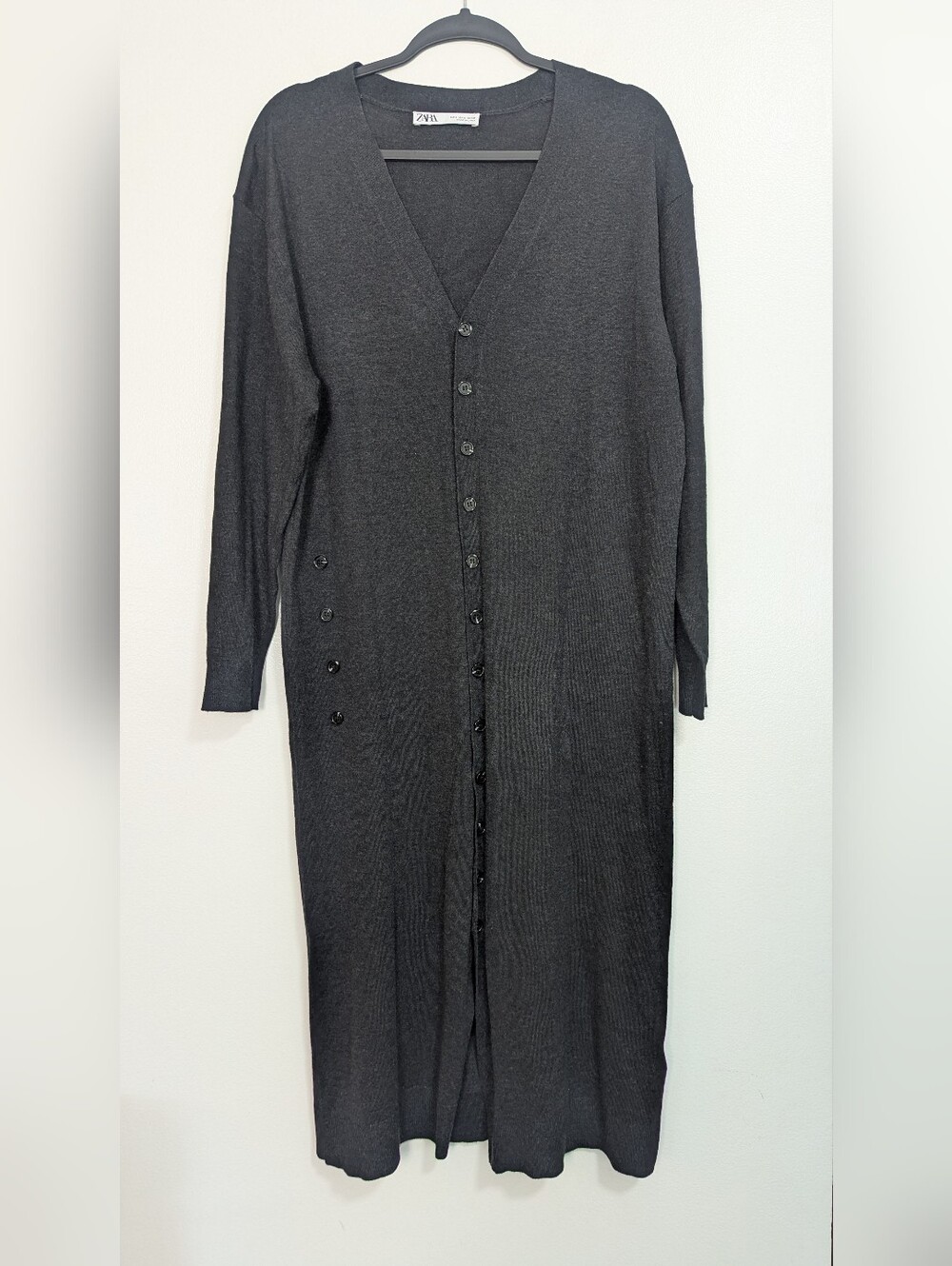 ZARA Size S Wool Blend Longline Button Front Duster Cardigan Sweater